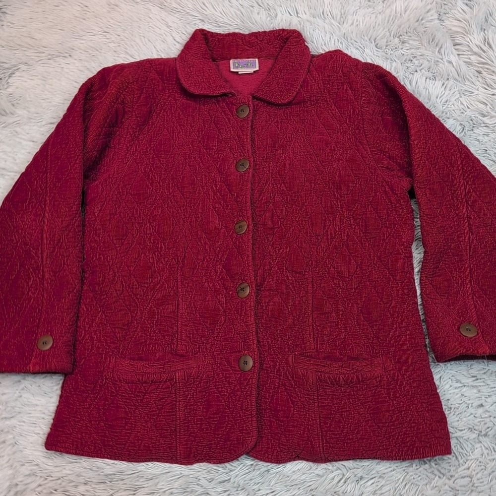 Vintage Eucalyptus Jacket Womens S Red Hand Made‎ Cottage Quilted Pockets Soft